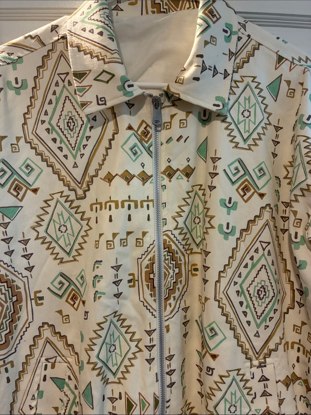 Zara Printed Bomber Jacket Aztec Geometric Southwestern Zip Up Size M - Picture 3 of 15